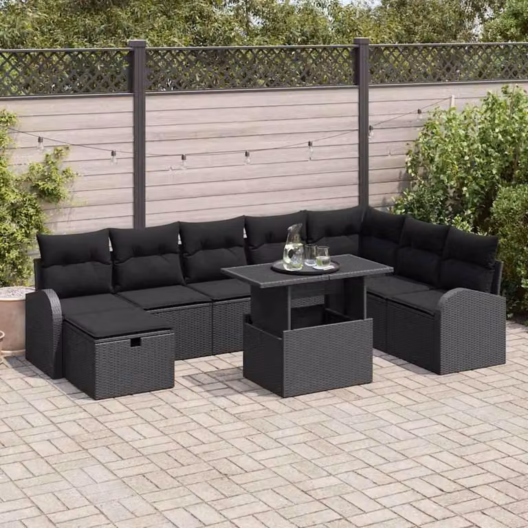 Maison Exclusive - Set da giardino composto da 9 pezzi, divano in rattan sintetico nero