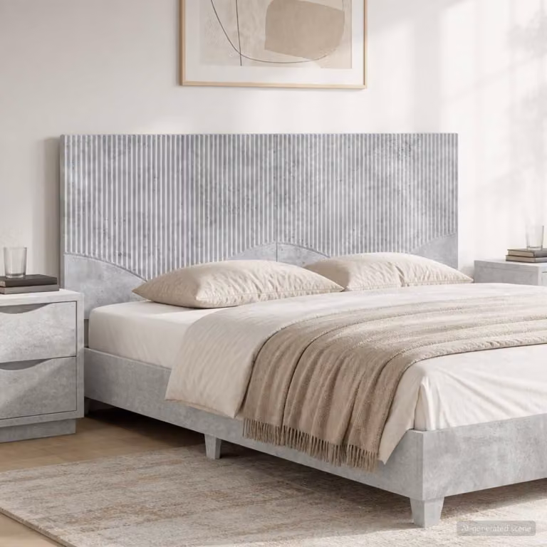 Testiera da muro vidaXL HOORN in tessuto grigio con mensola integrata e pannello imbottito in legno ingegnerizzato