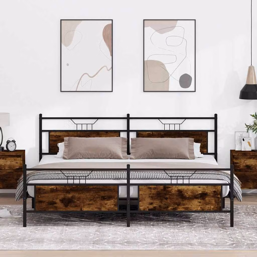 vidaXL Giroletto in Metallo e MDF Rovere Fumo per Adulti L: 199 cm, P: 207 cm, H: 91,5 cm