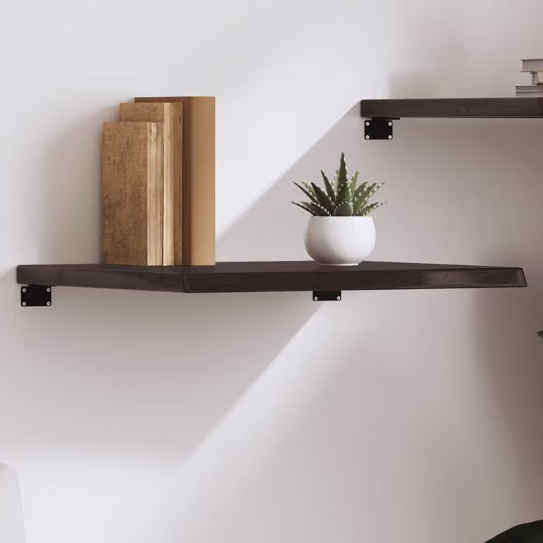 Ripiano a parete vidaXL in rovere massello trattato, colore marrone, L: 60 cm, P: 50 cm, H: 2-4 cm