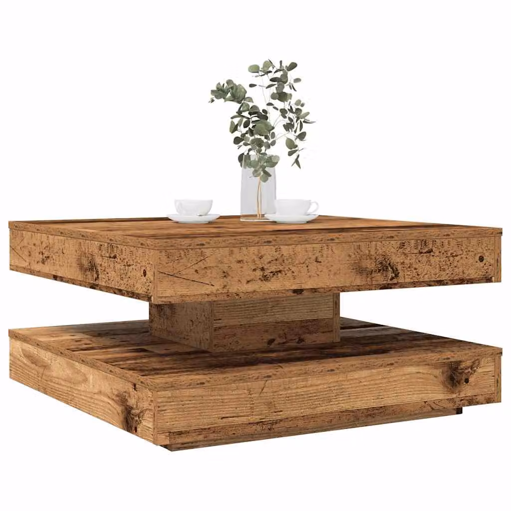 vidaXL Tavolino da Caffè Girevole a 360 Gradi Colore Antico L/P/H: 70 x 70 x 34,5 cm