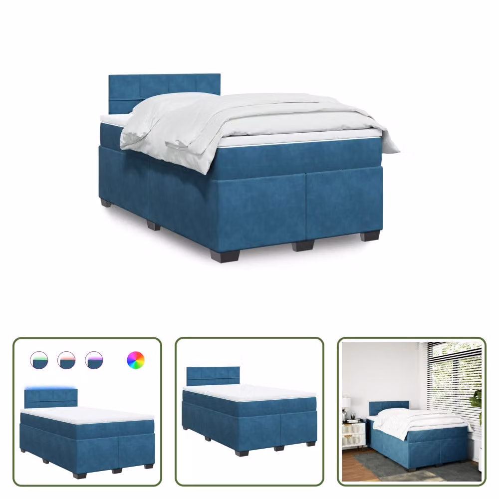 The Living Store Letto a molle con materasso blu 120x200 cm in velluto
