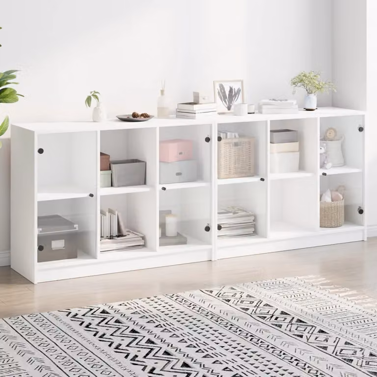 vidaXL Libreria Moderna Bianca con Ante in Vetro e Ripiani in Legno L: 204 cm, P: 37 cm, H: 75 cm