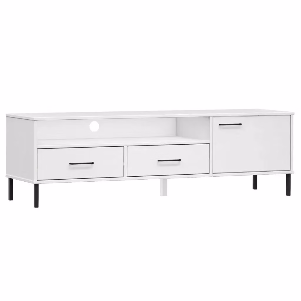 Mobile TV vidaXL OSLO in legno di pino massello e metallo, colore bianco, stile rustico, L: 158 cm, P: 40 cm, H: 46,5 cm – 2