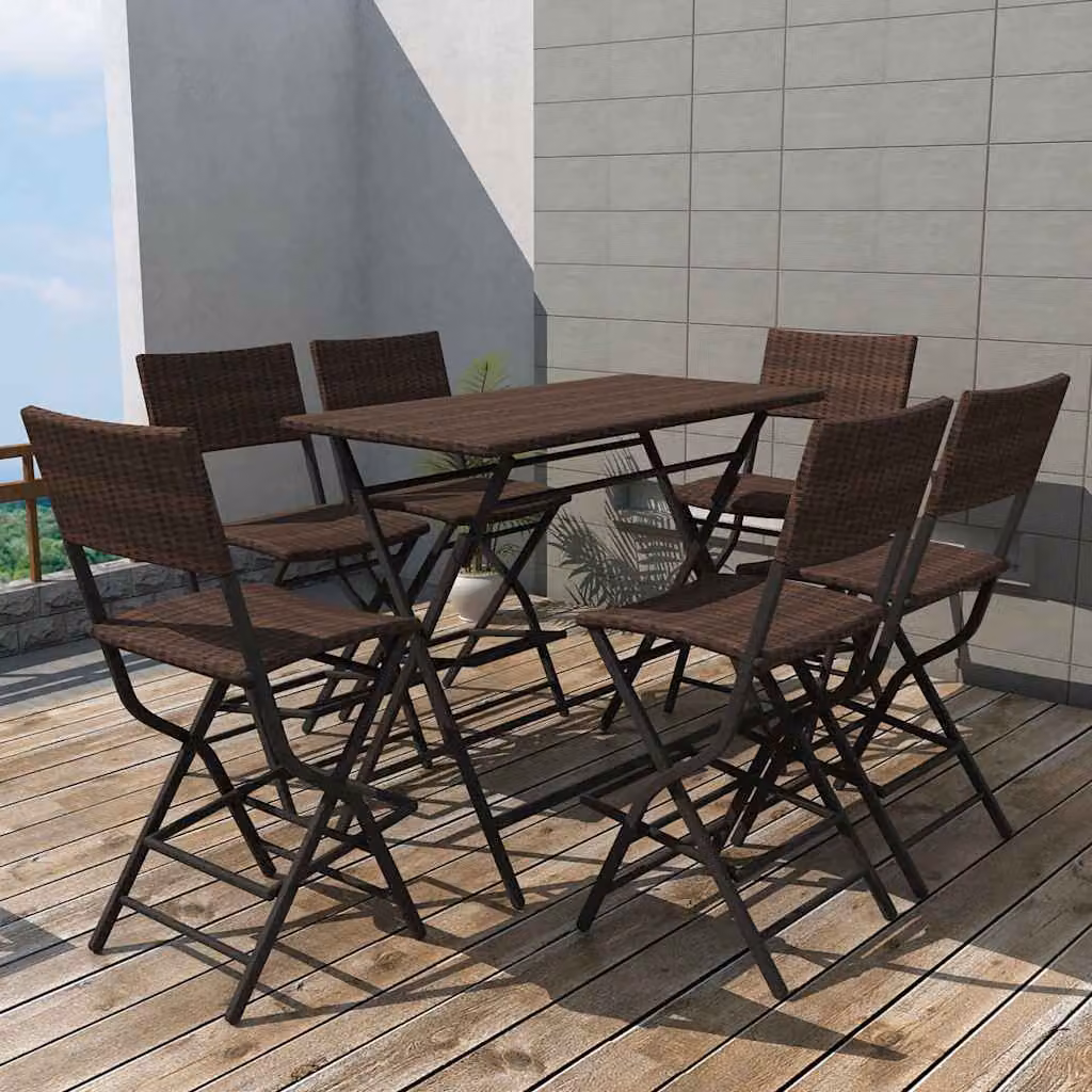 vidaXL Set da Giardino 7 pz in Polyrattan e Metallo Marrone – 1