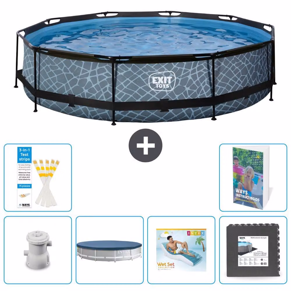 Piscina fuori terra - Design effetto pietra - 360x76 cm - 5 pezzi - Modello S223