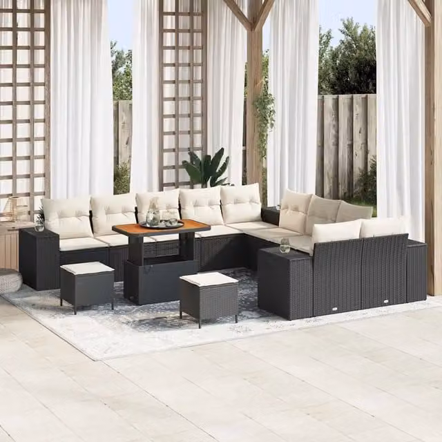 Set Divano da Giardino Moderno vidaXL in Polyrattan con Cuscini Nero e Beige – 1