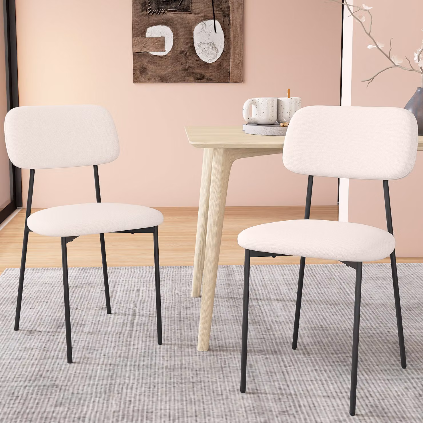 Set di 4 sedie da pranzo Costway in tessuto e metallo con schienale curvo imbottito per cucina e soggiorno