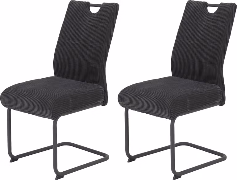 Hela Tische, set di 2 sedie a sbalzo Merkur -corda di rivestimento antracite -tubo tondo nero -larghezza seduta XL cestino a molla comfort -140kg di portata -Ökotex