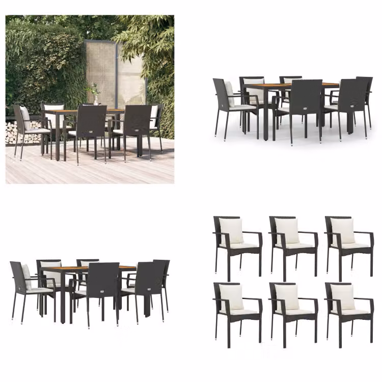 vidaXL Set da pranzo da giardino 7 pezzi con cuscini in poly rattan nero - Set da pranzo da giardino - Set da pranzo da giardino - Set da pranzo da terrazza