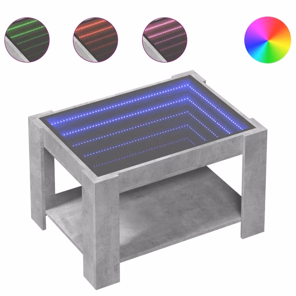 Tavolino Salotto con LED Grigio Cemento 73x53x45 cm Multistrato