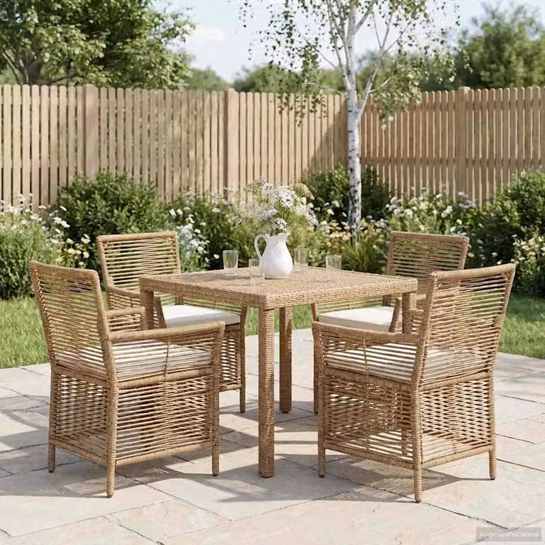 Set di 4 sedie da esterno vidaXL in polyrattan con cuscini beige e crema e braccioli