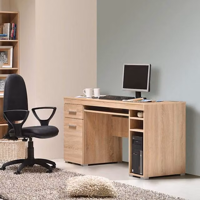 Scrivania Massafra DMORA con un cassetto, moderna, colore marrone rovere, L 145 cm x P 65.5 cm x H 75.5 cm