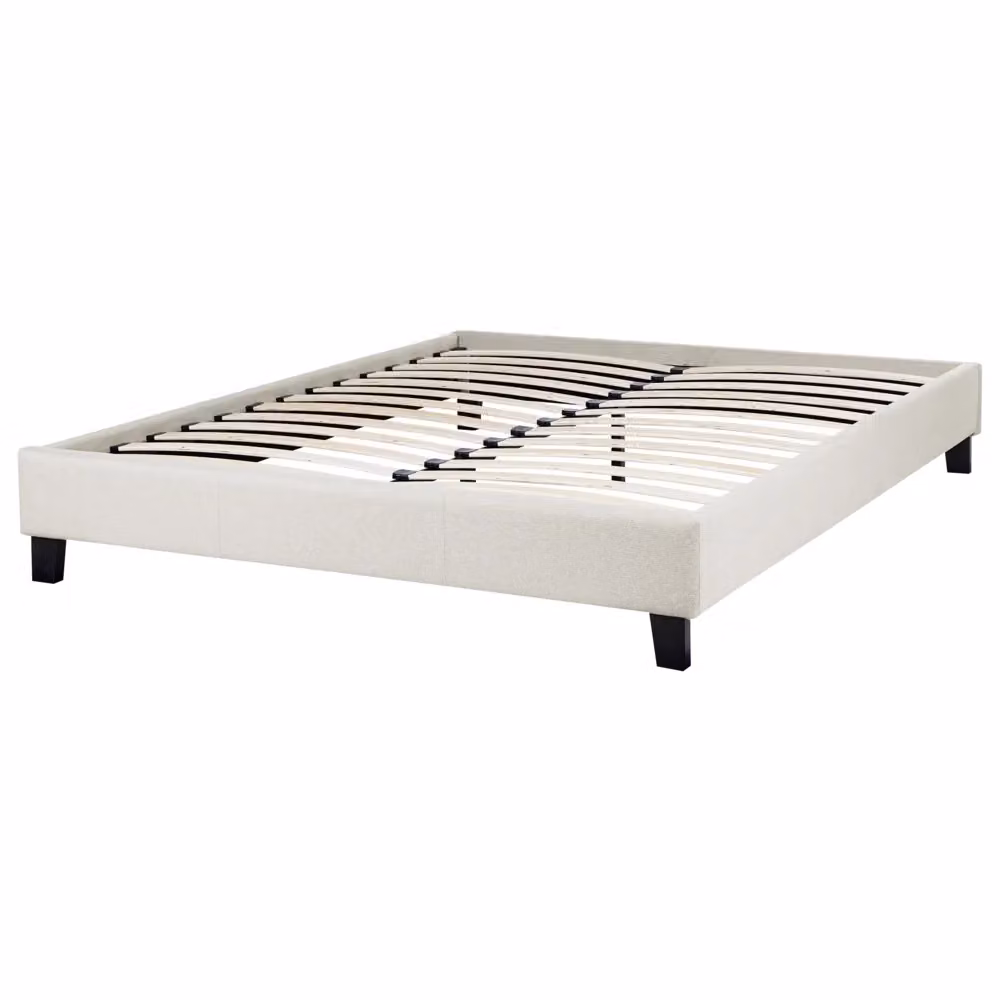 Letto matrimoniale Beliani in tessuto beige con rete a doghe elastiche senza testiera L/P: 140 x 200 cm – 2