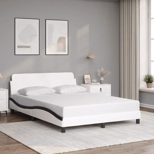 Letto con giroletto Dover vidaXL in similpelle nero e bianco L/P/H: 140 x 200 x 145 cm
