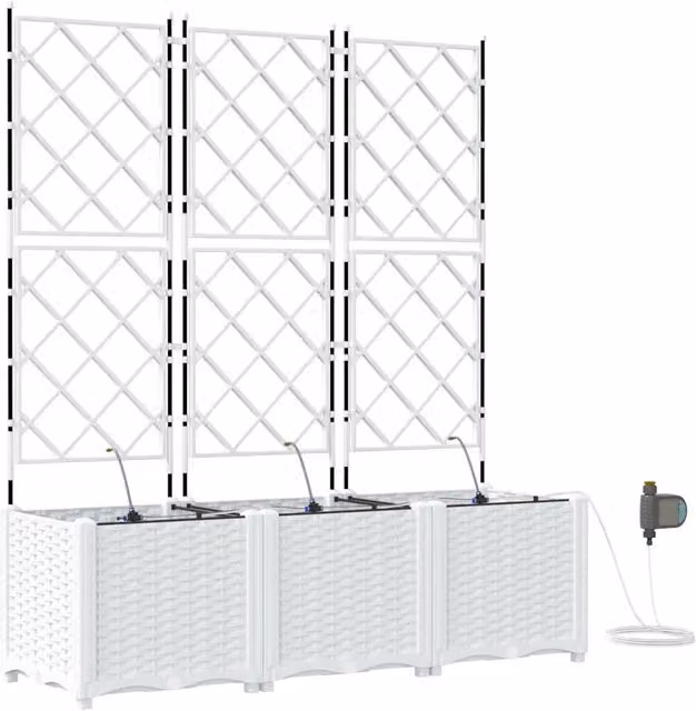 Set di 3 fioriere a cassetta in plastica per giardino e piante aromatiche, colore bianco, L 120 cm x P 40 cm x H 142 cm – 1