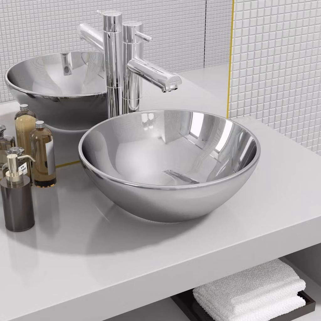 The Living Store Lavabo 32,5 x 14 cm in Vetroceramica argento