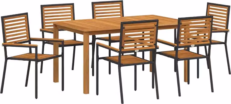 Set da Pranzo per Giardino 7 pcs Nero Legno di Acacia Massello