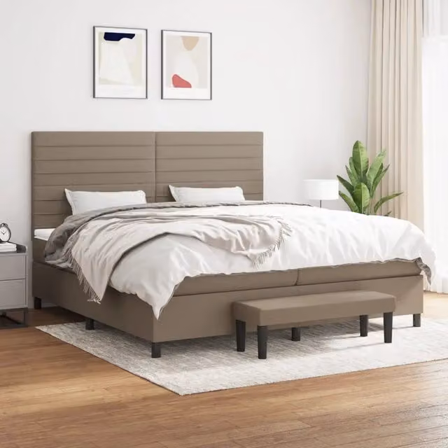 Letto Ibrido vidaXL con Giroletto a Molle e Materasso in Tessuto Beige e Bianco L/P/H: 200 x 200 x 203 cm