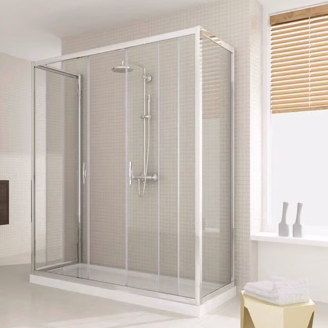 Box Doccia Fosterberg Viborg Trio a 3 Lati con 2 Ante Scorrevoli in Cristallo Trasparente da 6mm, L/P/H: 160 x 80 x 198 cm
