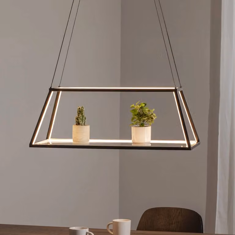 Lucande lampada LED a sospensione Mensola, nero, alluminio, 75 cm Mensola Lucande, dimmerabile, Nero, Soggiorno / Sala da pranzo, Alluminio, Moderno