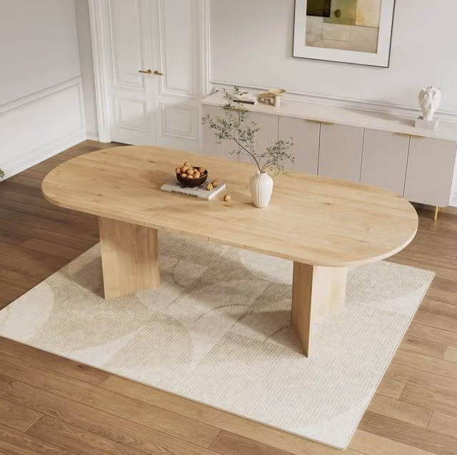 Tavolo da pranzo allungabile ULEVR in MDF color rovere, piano da 18 mm e angoli arrotondati