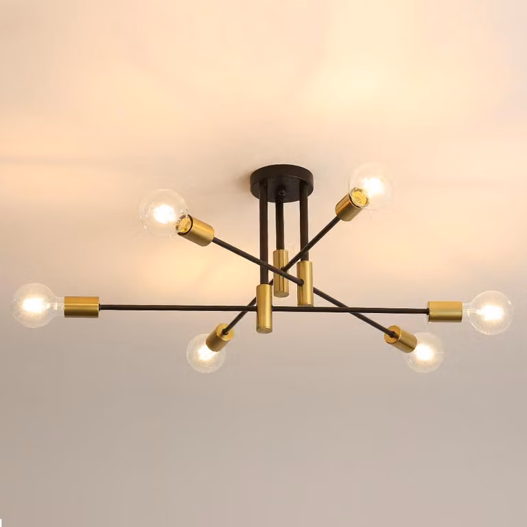 Comely, lampada a soffitto vintage a 6 luci, stile Sputnik, colore nero, diametro 72 cm