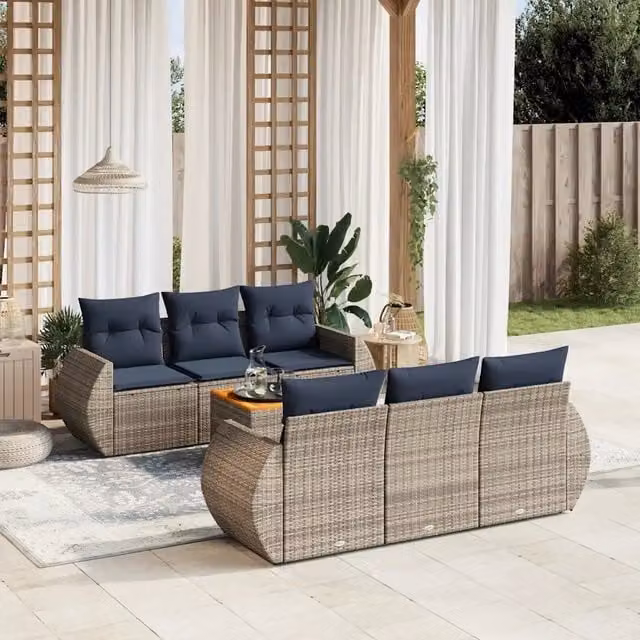 Set Divani da Giardino 7 pz con Cuscini Grigio in Polyrattan 3224899