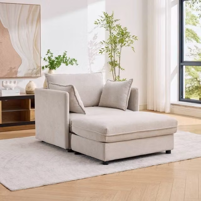 Divano 1 posto con poggiapiedi estraibile ¨C Minimal ¨C tessuto grigio chiaro, 90x120x75