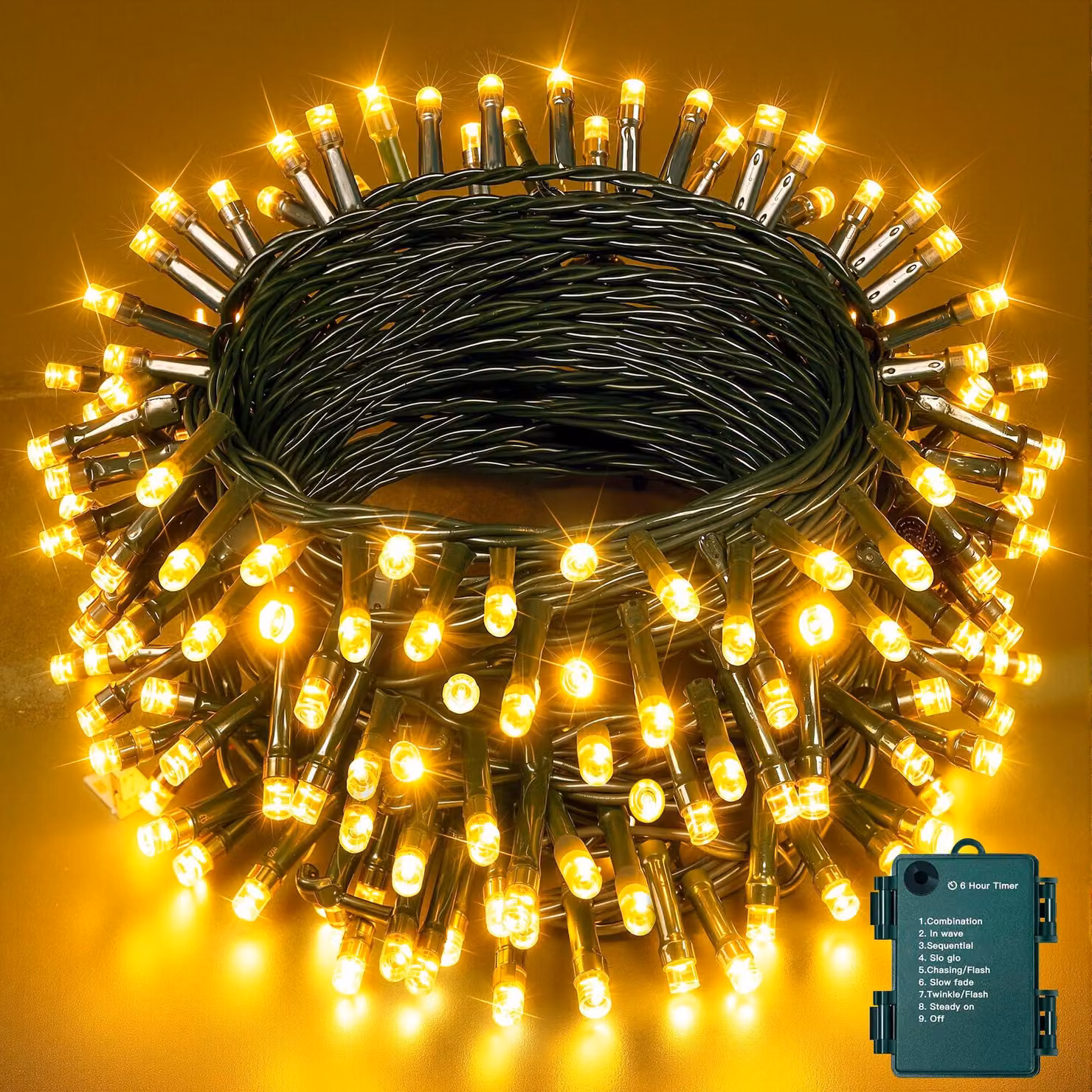 Catena luminosa a batteria, 10 metri, luce bianco caldo, 100 LED