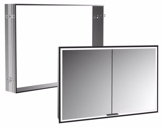 Specchio da bagno Kronenbach Cube 2.0, dimensioni 100 cm, con telaio da incasso, 2 ante