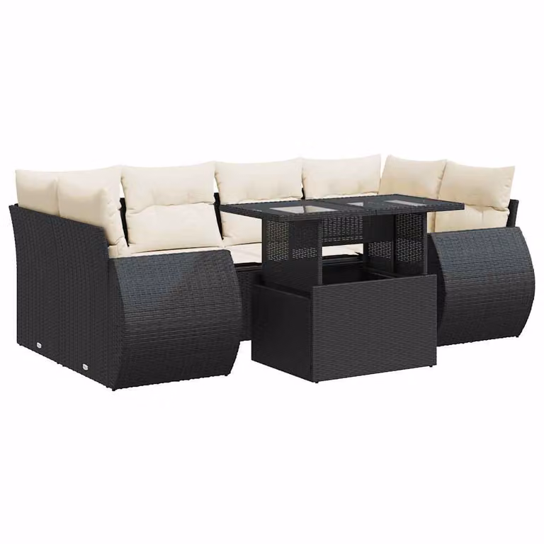Set Divani da Giardino con Cuscini 7pz Nero Polyrattan