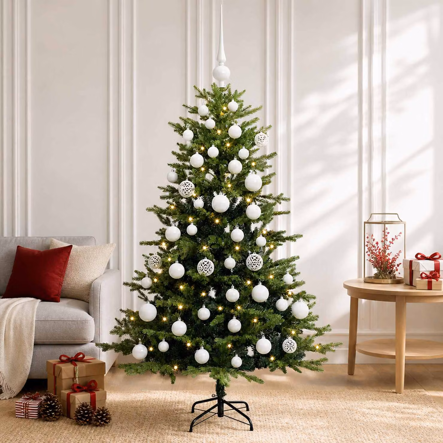 vidaXL Albero di Natale Artificiale con Palline 120 cm 150 LED