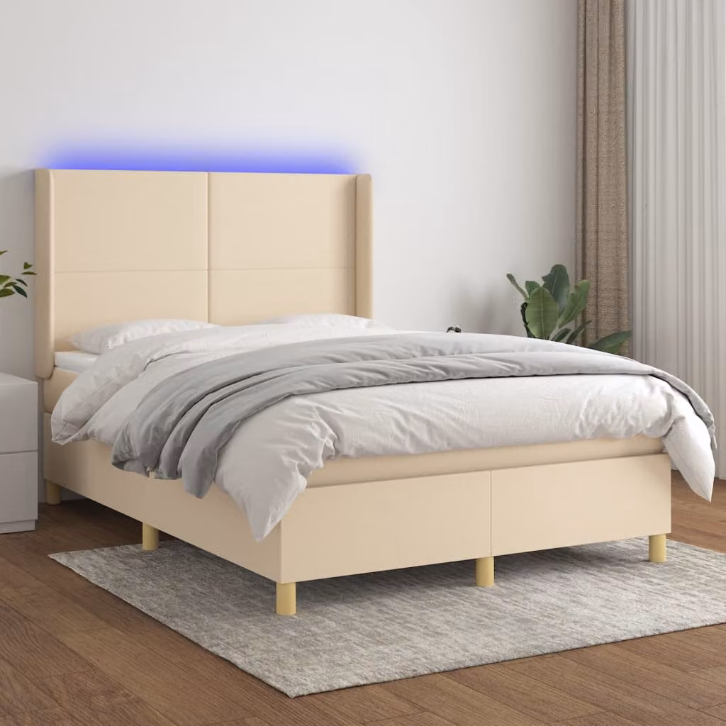 Letto Ibrido con Materasso e Illuminazione LED vidaXL in Tessuto Beige e Bianco L/P/H: 140 x 190 x 6 cm – 1
