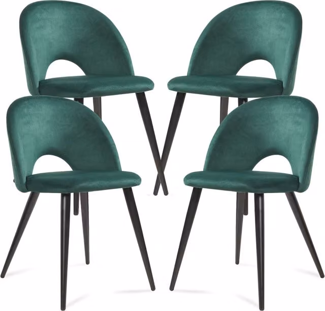 Set di 4 sedie da sala da pranzo imbottite Karijoki en.casa in velluto verde scuro e nero