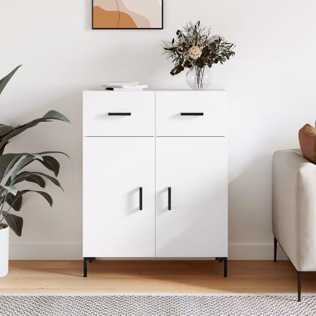 Credenza moderna vidaXL in legno e metallo bianca L: 69,5 cm, P: 34 cm, H: 90 cm