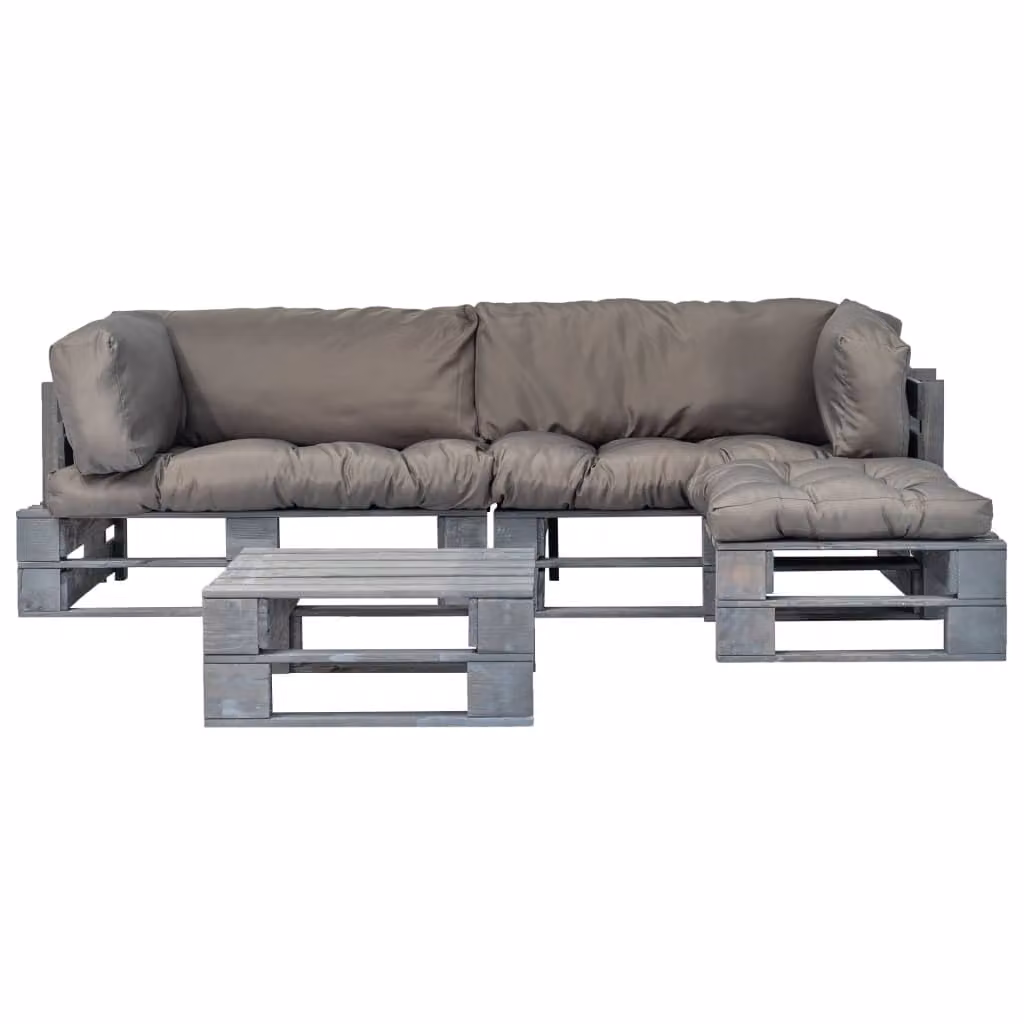 vidaXL Set da salotto per esterni 4 pezzi con cuscini in legno grigio