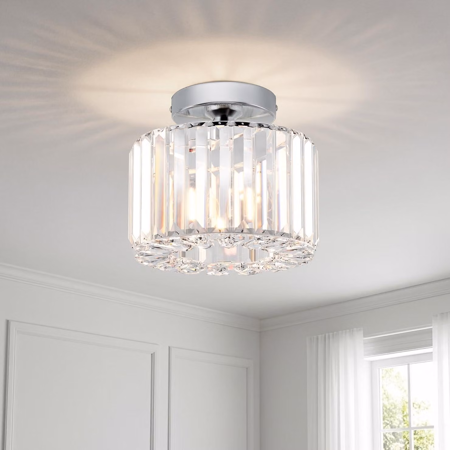Lampada da soffitto moderna in cristallo, stile vintage, con struttura in cristallo, portalampada E27, ideale per cucina, soggiorno, camera da letto, corridoio, colore argento