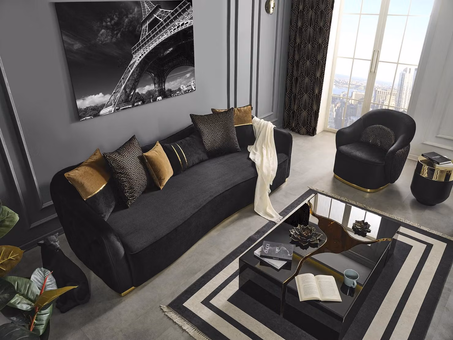 Sofagarnitur Sofa 4 Sitzer Sessel Viersitzer Stoff Blau Polyester Set