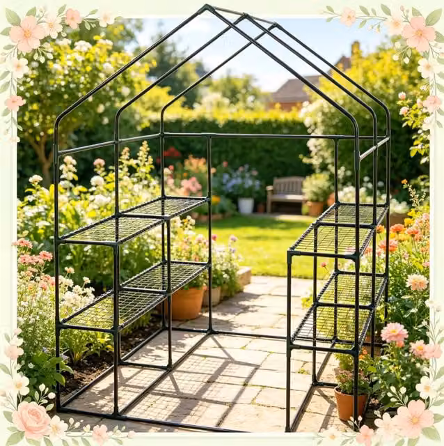 Serra da giardino 143 x 143 x 195 cm in acciaio e PE verde con chiusura zip