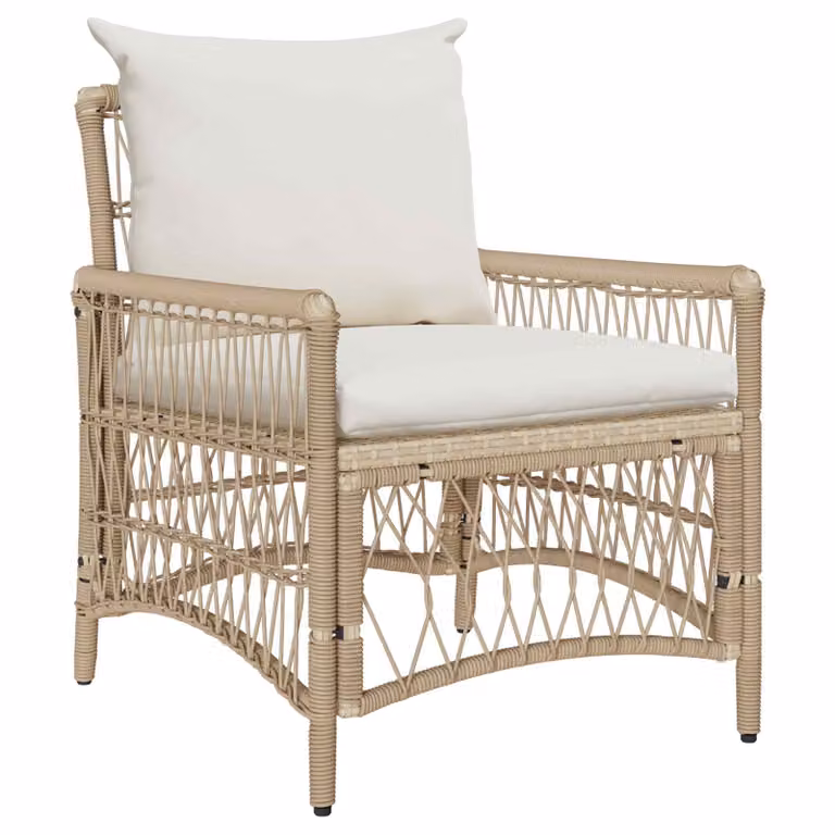 Sedia da giardino moderna vidaXL in polyrattan beige con cuscini inclusi e braccioli