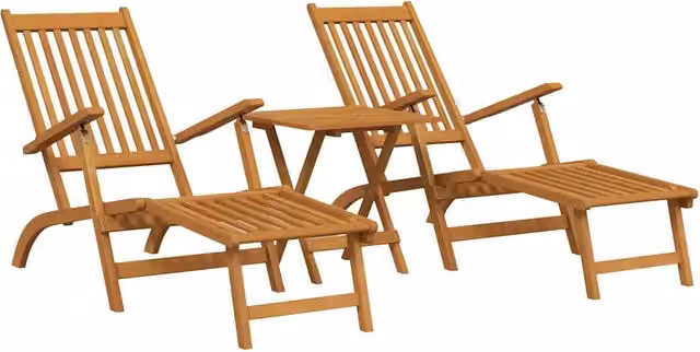 Lettino prendisole Outsunny in legno di acacia marrone con poggiapiedi, tavolo e poggiatesta regolabile – 1