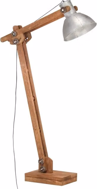 Lampada da Pavimento Regolabile vidaXL in Legno e Metallo, Colore Argento e Marrone, E27, H: 160 cm, L: 30 cm, P: 30 cm