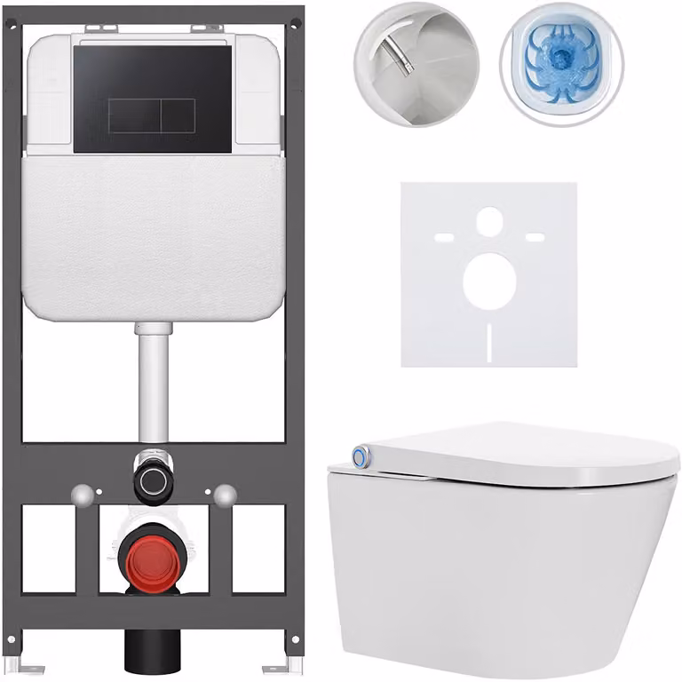 WC sospeso con bidet Cronus Standard - bianco lucido - pulsante Prime/Modulo, nero - sospeso - installazione a parete/con pannello di cartongesso - 59,3x38,4 cm