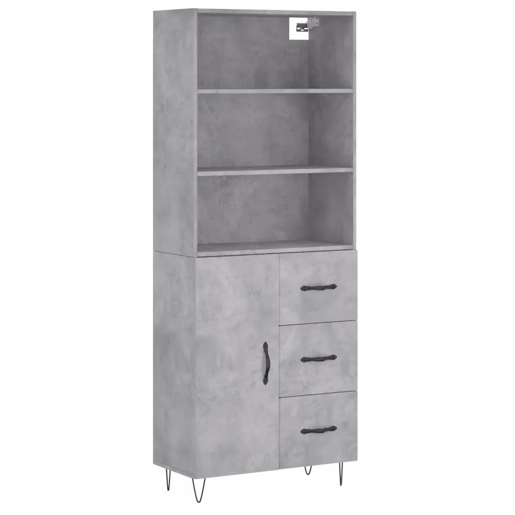 Credenza moderna vidaXL in legno e metallo, colore grigio, L: 69,5 cm, P: 34 cm, H: 180 cm – 2