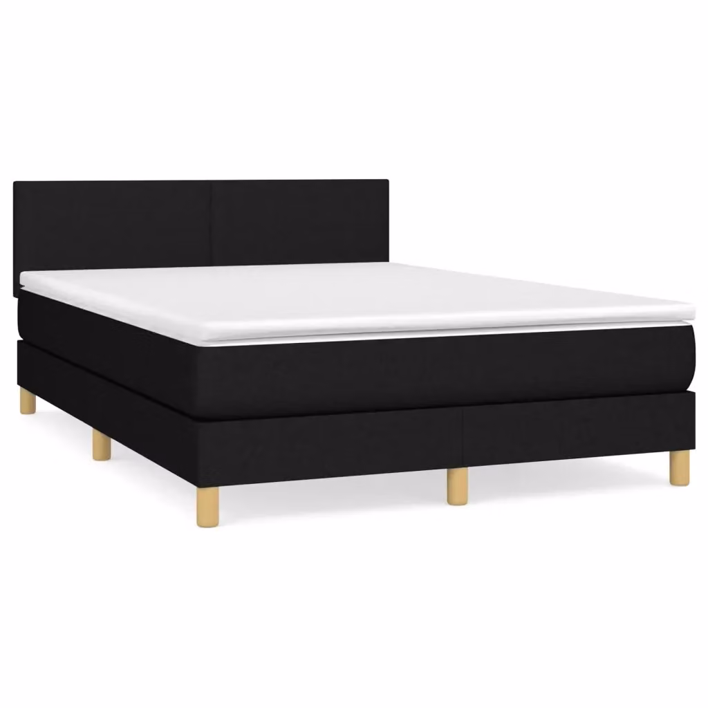 vidaXL Letto Ibrido con Giroletto a Molle e Materasso in Tessuto Nero e Bianco L/P/H: 203 x 144 x 88 cm – 2