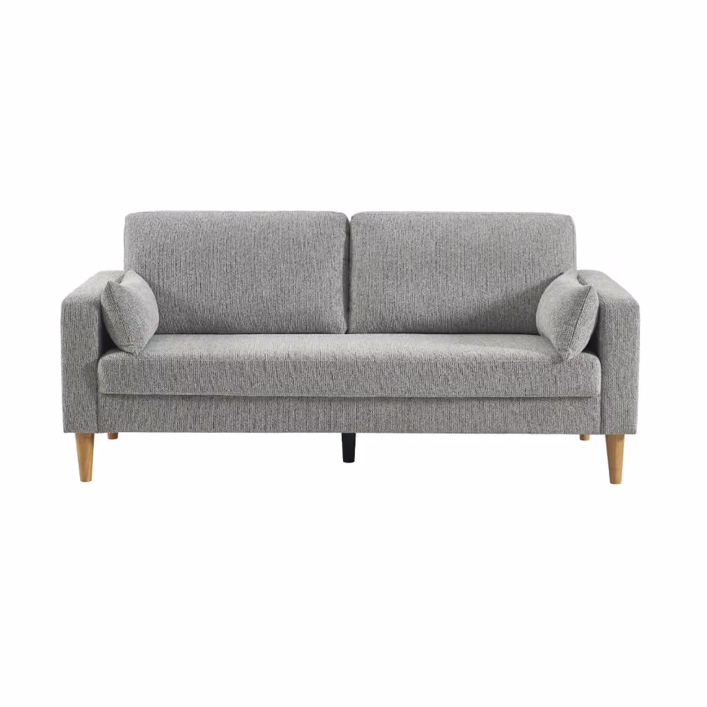 Divano a 3 posti Sweeek in stile scandinavo con struttura in legno e rivestimento in tessuto grigio – 2