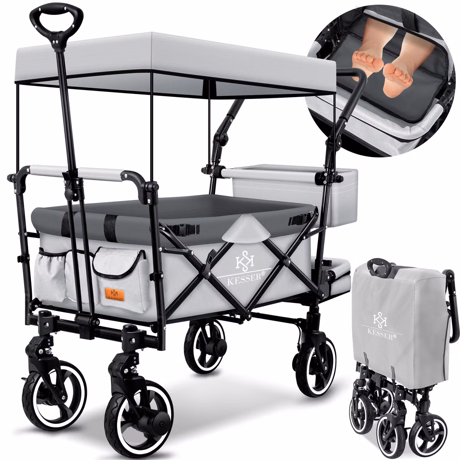 Carretto pieghevole KESSER® GTS-9100 con tettuccio, carrello da trasporto pieghevole con portata fino a 150 kg, ruote in gomma dura e freni di stazionamento anteriori e posteriori; include lucchetto, copertura, protezione dalle intemperie e visiera paraso