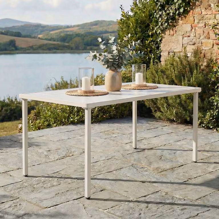 Tavolo da giardino AZALEA 140x80 cm, bianco - Tavolo da esterno resistente alle intemperie per giardino, balcone e terrazza, tavolo da terrazza per 6 persone, tavolo stabile e di facile manutenzione per esterni