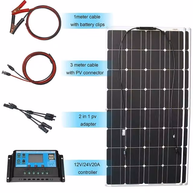 Kit di pannelli solari flessibili, potenza 200W, completo di regolatore di carica, impianto solare da 200W